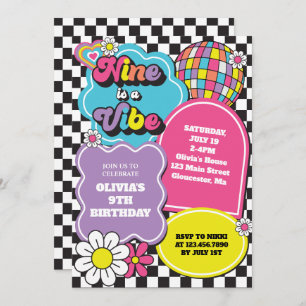 Invitation Neon 90s Retro Nine est un Vibe 9e anniversaire