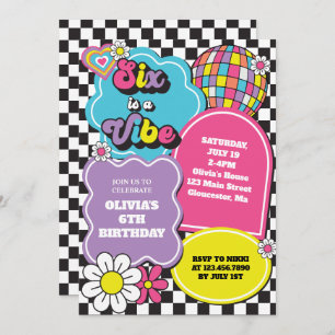 Invitation Neon 90s Retro Six est un Vibe 6e anniversaire