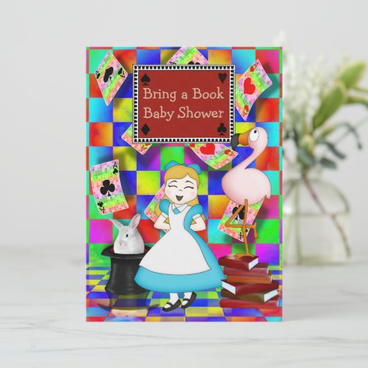 Invitation Neon Alice et Flamant rose apportent un Baby showe (Debout devant)