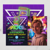 Invitation Neon Arcade Photo Anniversaire Gaming Party Invita (Devant / Derrière)