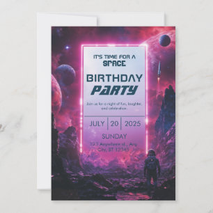 Invitation Néon Astronaute Cyberpunk Anniversaire Spatial