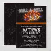 Invitation Neon Black Barbecue Grill and Chill 47e anniversai (Devant / Derrière)