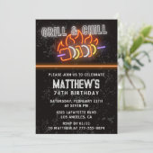 Invitation Neon Black Barbecue Grill and Chill 74e anniversai (Debout devant)