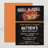 Invitation Neon Black Bbq Grill Chill 58e anniversaire (Devant / Derrière)