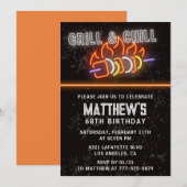 Invitation Neon Black Bbq Grill Chill 68e anniversaire (Devant / Derrière)
