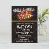 Invitation Neon Black Bbq Grill Chill 71e anniversaire (Debout devant)