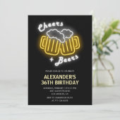 Invitation Neon Black Mens Bravo et bière 36e anniversaire (Debout devant)
