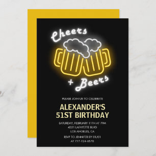 Invitation Neon Black Mens Bravo et bière 51e anniversaire