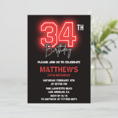 Invitation Neon Black Red Men Sport 34e anniversaire (Debout devant)