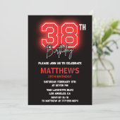 Invitation Neon Black Red Men Sport 38e anniversaire (Debout devant)