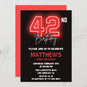 Invitation Neon Black Red Men Sport 42e anniversaire