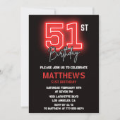 Invitation Neon Black Red Men Sport 51e anniversaire (Devant)