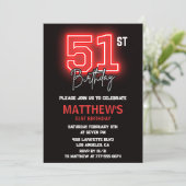 Invitation Neon Black Red Men Sport 51e anniversaire (Debout devant)
