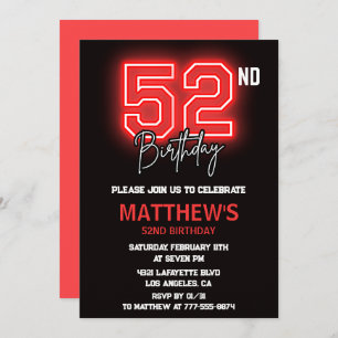 Invitation Neon Black Red Men Sport 52e anniversaire