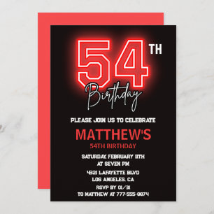 Invitation Neon Black Red Men Sport 54e anniversaire