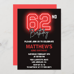 Invitation Neon Black Red Men Sport 62e anniversaire