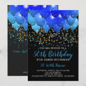 Invitation Neon Blue Balloons Confetti 50e fête d'anniversair (Devant / Derrière)