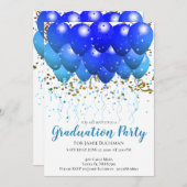 Invitation Neon Blue Balloons & Confetti Graduation Party (Devant / Derrière)