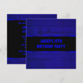 Invitation Neon Blue Black Stripe Boys 15e fête d'anniversair (Devant / Derrière)