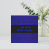 Invitation Neon Blue Black Stripe Boys 15e fête d'anniversair (Debout devant)