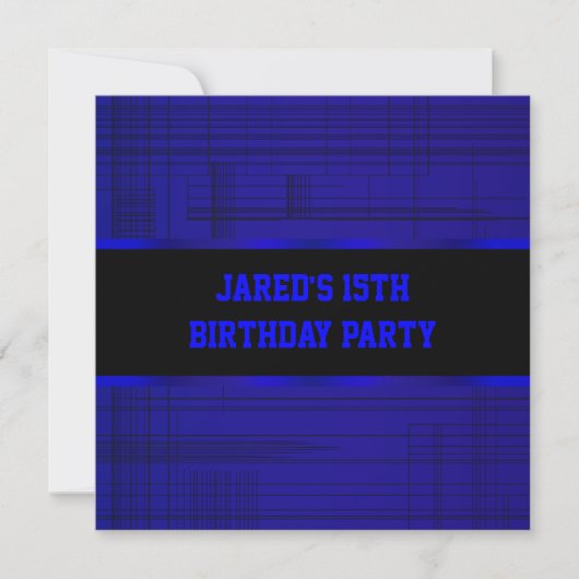 Invitation Neon Blue Black Stripe Boys 15e fête d'anniversair (Devant)