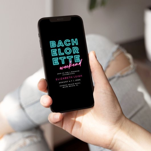 Invitation Neon Blue & Pink Bachelorette Week-end