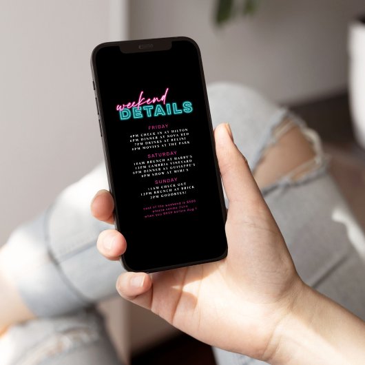 Invitation Neon Blue & Pink Bachelorette Week-end