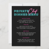 Invitation Neon Blue & Pink Menu Dîner Chef Privé Menu (Devant)