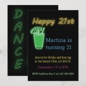 Invitation Neon Boissons Et Danse Fête Du 21E Anniversaire (Devant / Derrière)