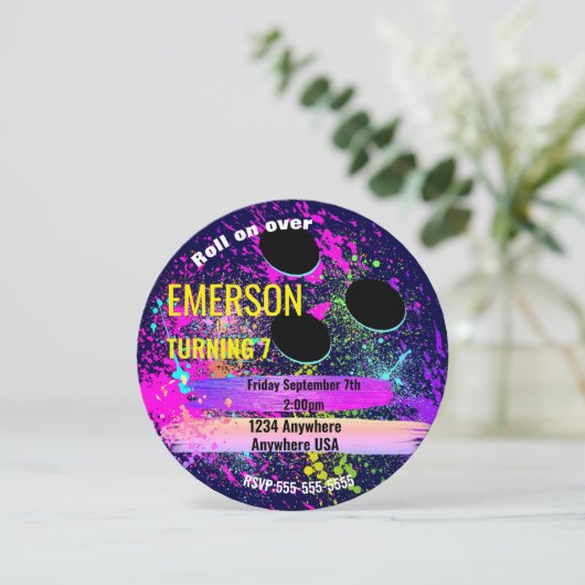 Invitation NEON BOWLING BALL, bowling, Glow bowling anniversa (Debout devant)