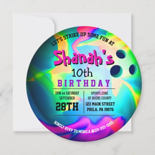 Invitation NEON BOWLING BALL GLOW Anniversaire Fête Invitatio (Devant)