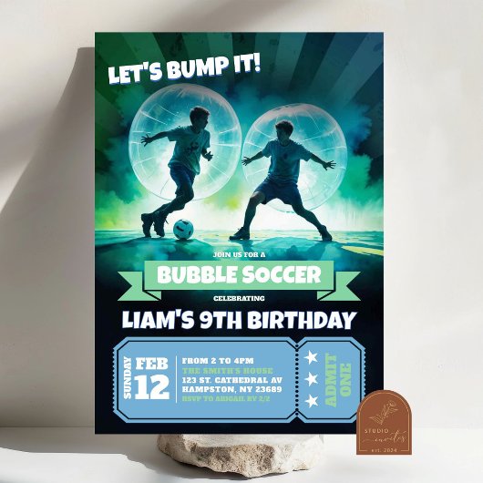 Invitation Neon Bubble Soccer Knocker Ball Anniversaire Bash