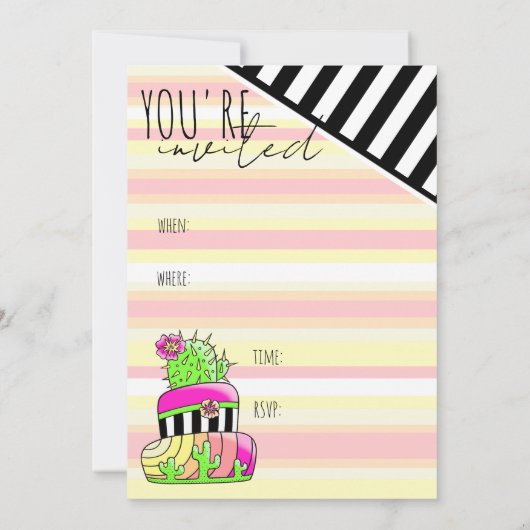Invitation Néon Cactus "Vous êtes invités" (Dos)