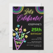 Invitation Neon Coloré Fun Fun Anniversaire Fun (Devant)