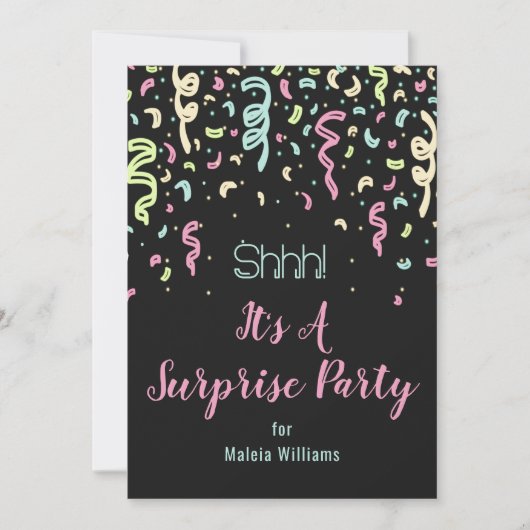 Invitation Neon Confetti Surprise Anniversaire Fête Invitatio (Devant)