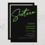 Invitation néon cool vert script rétro noir photo Sweet 16<br><div class="desc">Cool néon vert script rétro noir photo Sweet 16 invitation.</div>