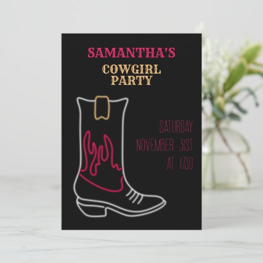 Invitation Neon Cowboy/ Cowgirl Boot Party (Debout devant)