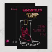 Invitation Neon Cowboy/ Cowgirl Boot Party (Devant / Derrière)