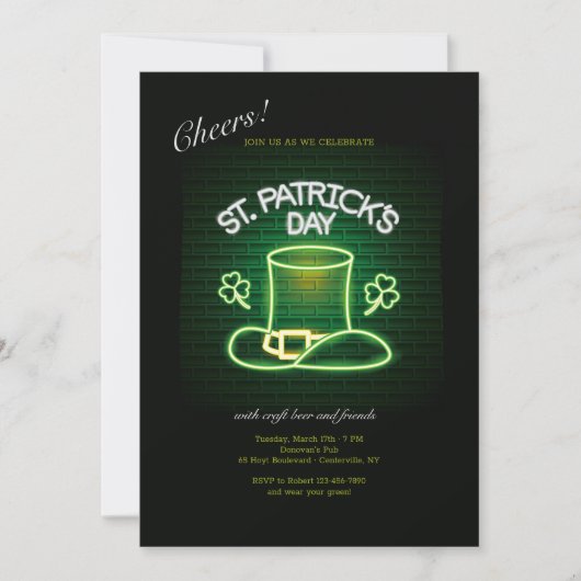 Invitation Neon de la Saint Patrick (Devant)