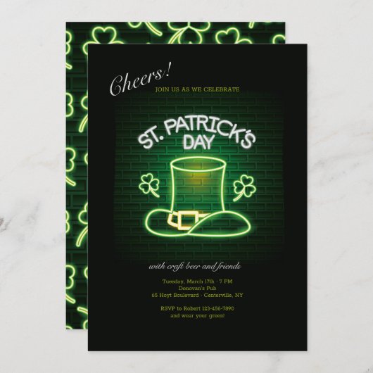 Invitation Neon de la Saint Patrick (Devant / Derrière)
