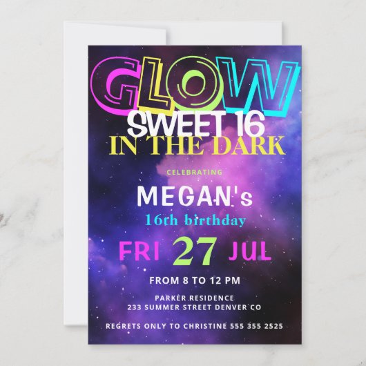 Invitation Neon des années 80 rétro brillant dans la partie S (Devant)