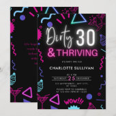Invitation Neon Dirty 30 et Thriving 30th Birthday Party (Devant / Derrière)