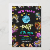 Invitation Neon Disco Ball New Year's Holiday Party (Devant)