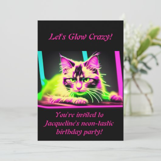 Invitation Neon Feline Fiesta : Collection Ado Fille Annivers (Debout devant)