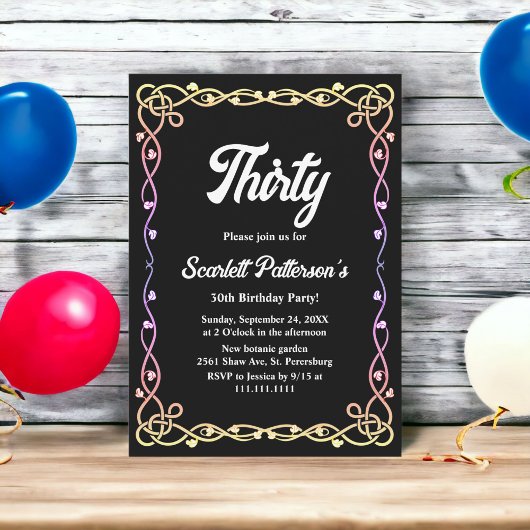 Invitation Neon floral noir et blanc 30e anniversaire