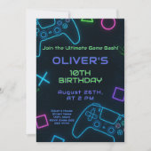 Invitation Neon Gamer Party - Jeu vidéo Anniversaire (Devant)