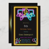Invitation Neon Gaming fête d'anniversaire (Devant / Derrière)
