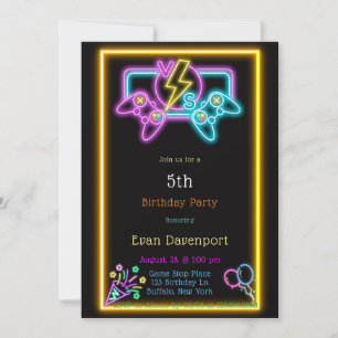 Invitation Neon Gaming fête d'anniversaire