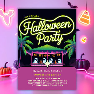 Invitation Neon Ghosts Palm Trees Tropical Halloween Party