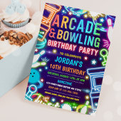 Invitation Neon Glow Arcade Et Bowling Anniversaire